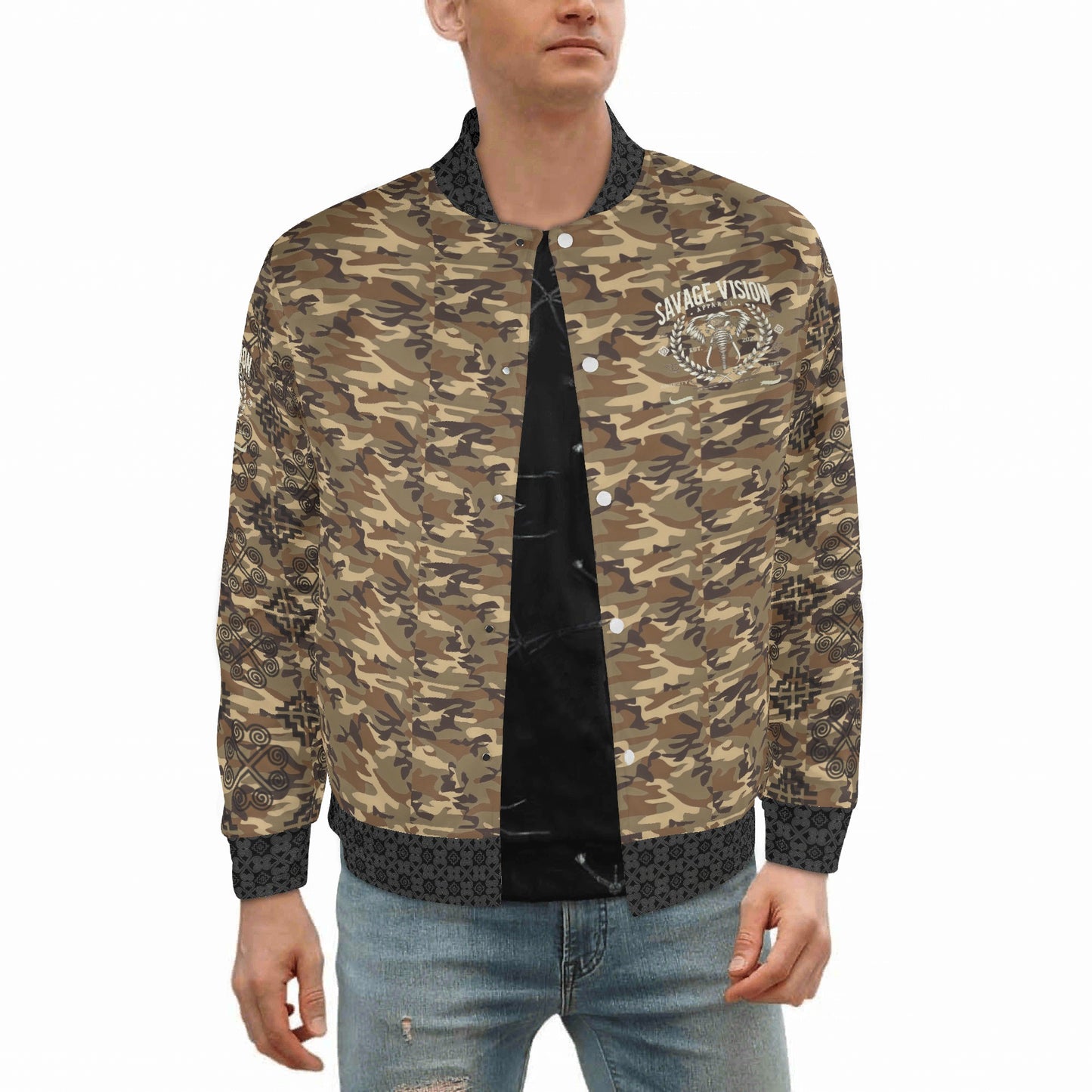 Savage Vision Casual Light Camo Varsity Hmong Bomber Jacket