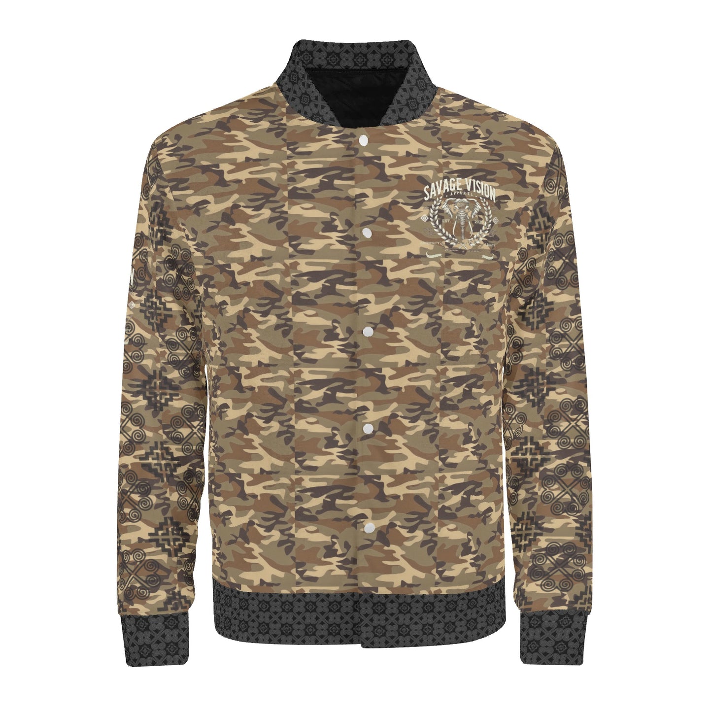 Savage Vision Casual Light Camo Varsity Hmong Bomber Jacket