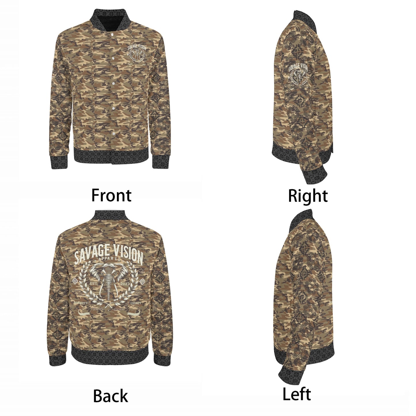 Savage Vision Casual Light Camo Varsity Hmong Bomber Jacket