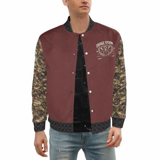 Savage Vision Casual Light Camo Varsity Hmong Bomber Jacket