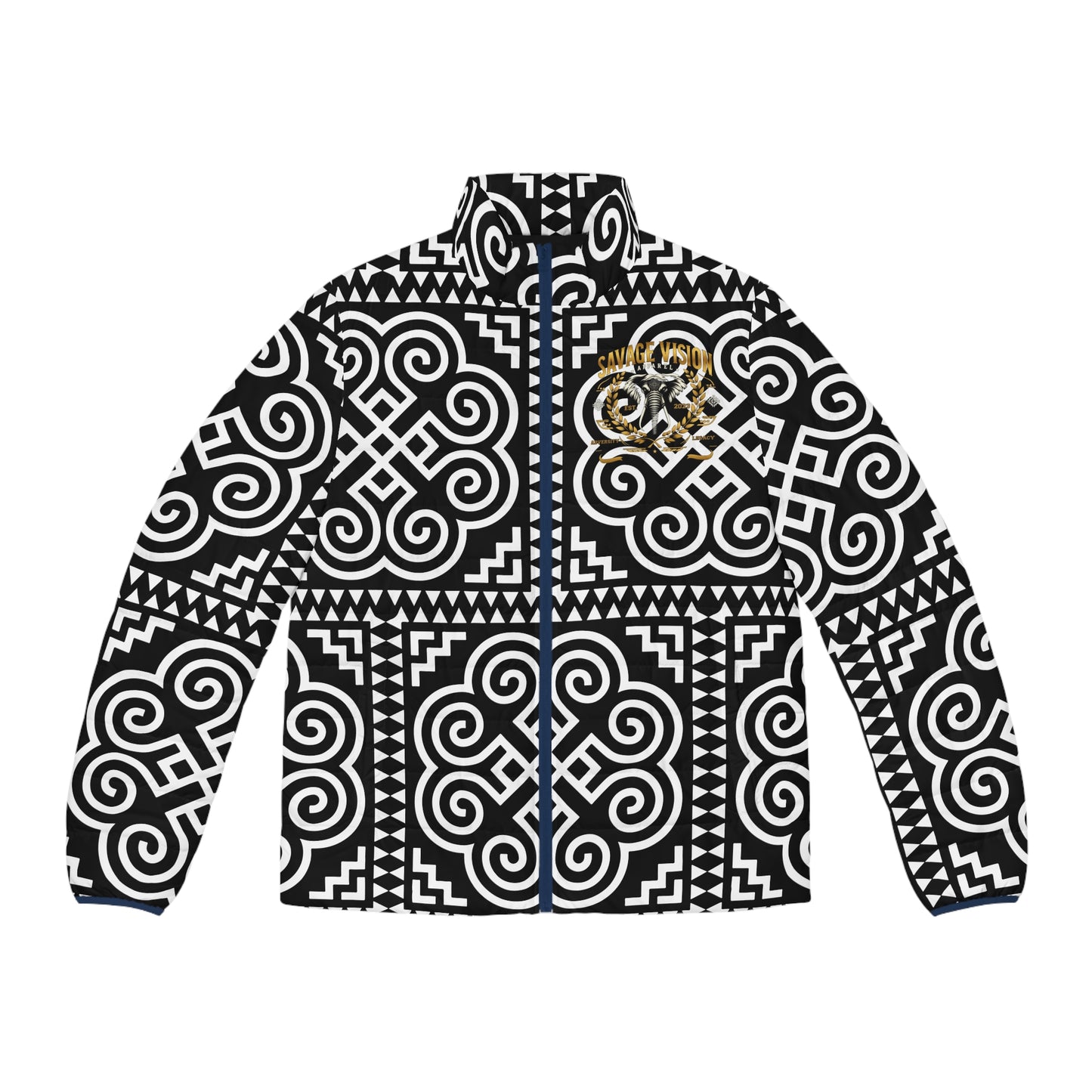 Hmong Elephant Print Men's Puffer Jacket
