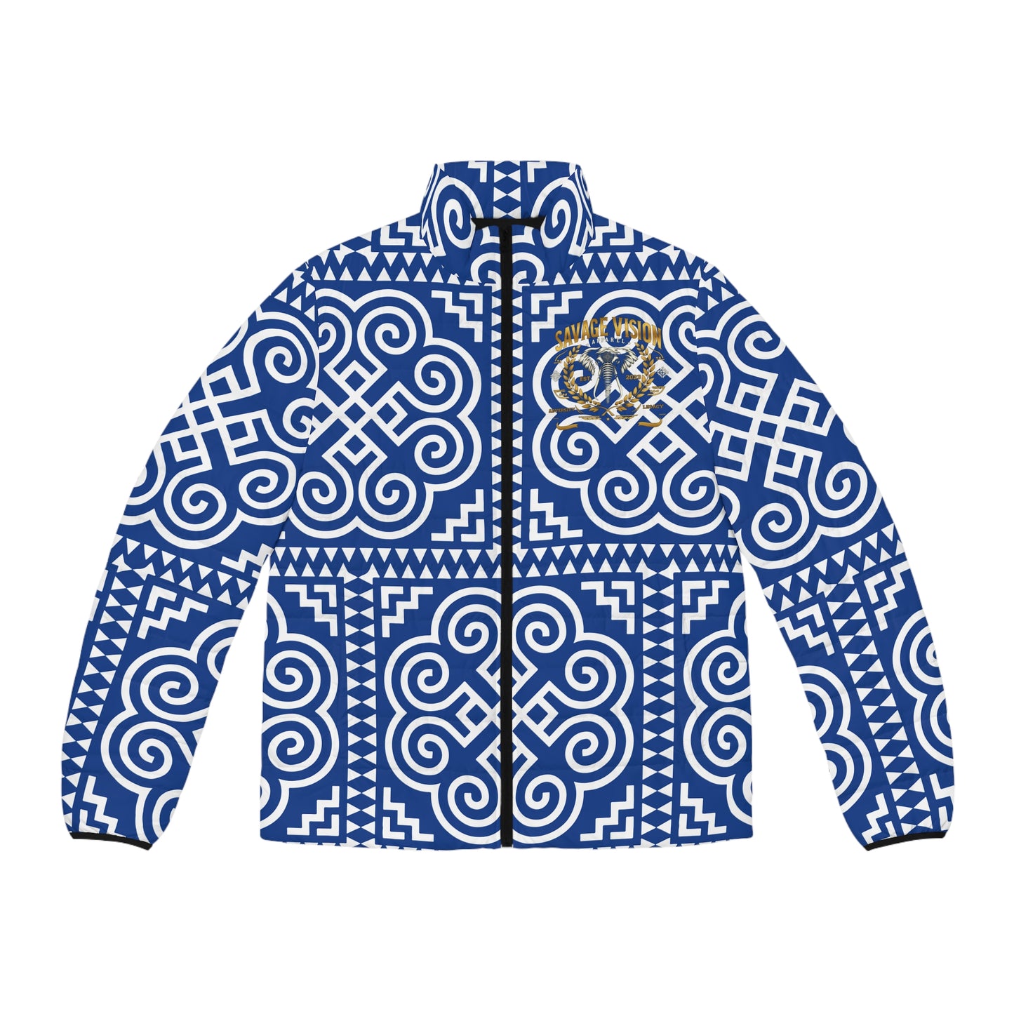 Hmong Elephant Print Men's Puffer Jacket