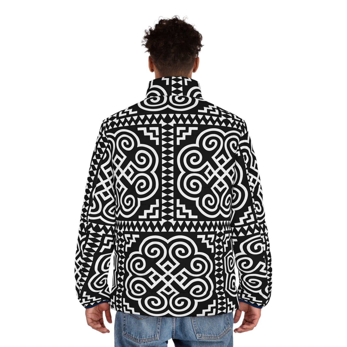 Hmong Elephant Print Men's Puffer Jacket