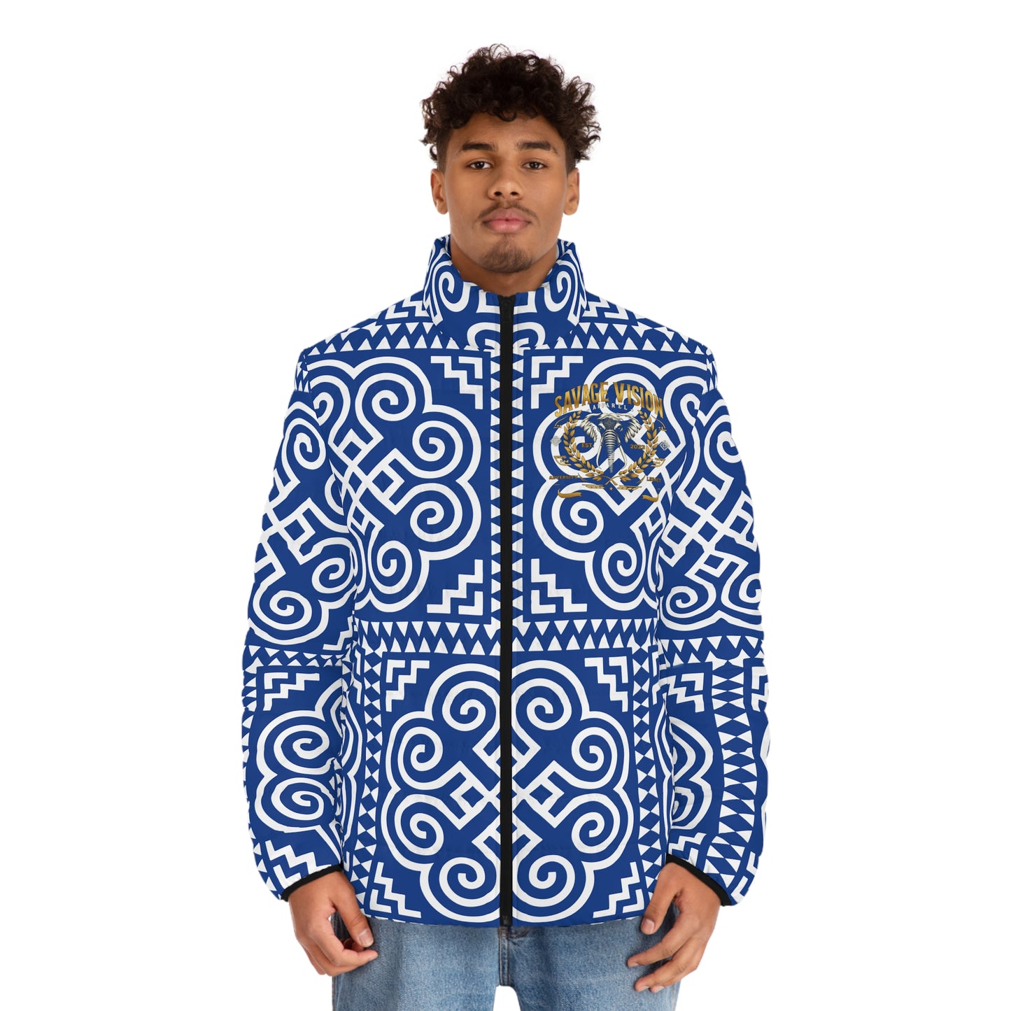 Hmong Elephant Print Men's Puffer Jacket
